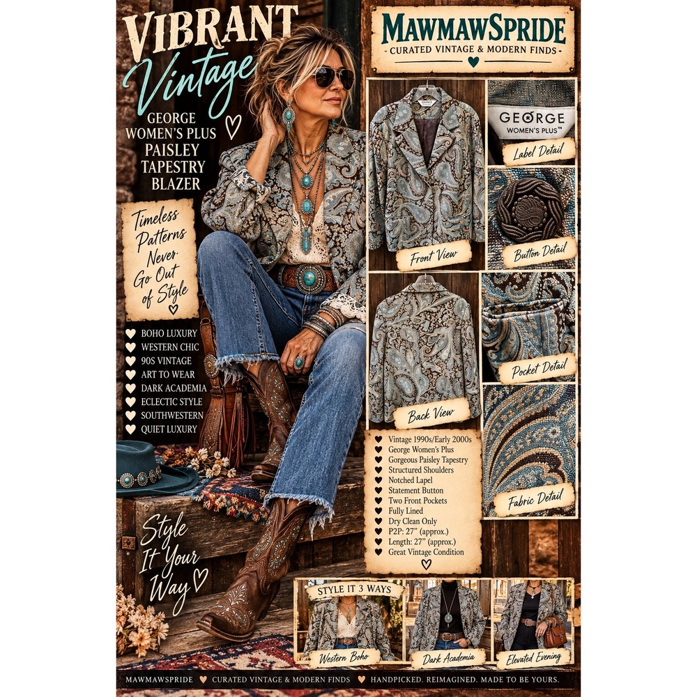 Vintage Y2K 90s George Paisley Tapestry Blazer Plus Size Boho Art Wear 2XL